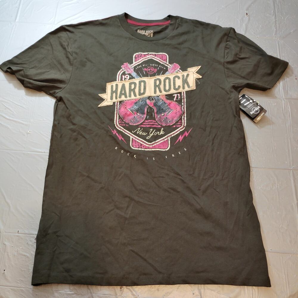 Hard Rock Cafe NY T Shirt Large L Brown Short Sleeve Graphic Music Souvenir